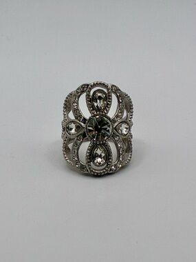 Lia Sophia Silver-Tone Crystal Openwork Statement Ring Size 8.25–8.5